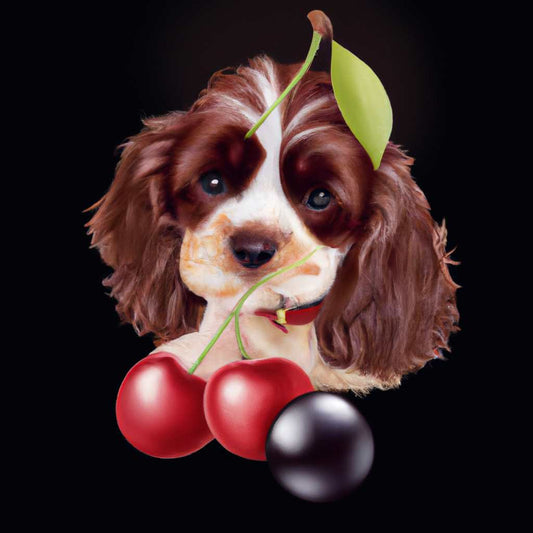 a Cocker Spaniel dog with Cherry, Chocolate & Caramel.