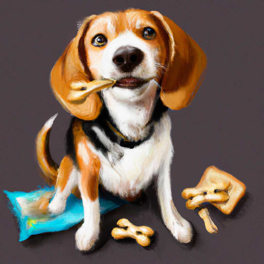 a Beagle dog with Biscuit, Peanut & Caramel. 